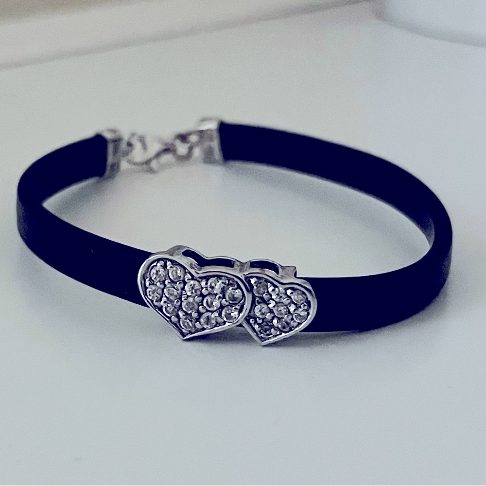 MWS Pave Double Heart Sliding Charm Bracelet
